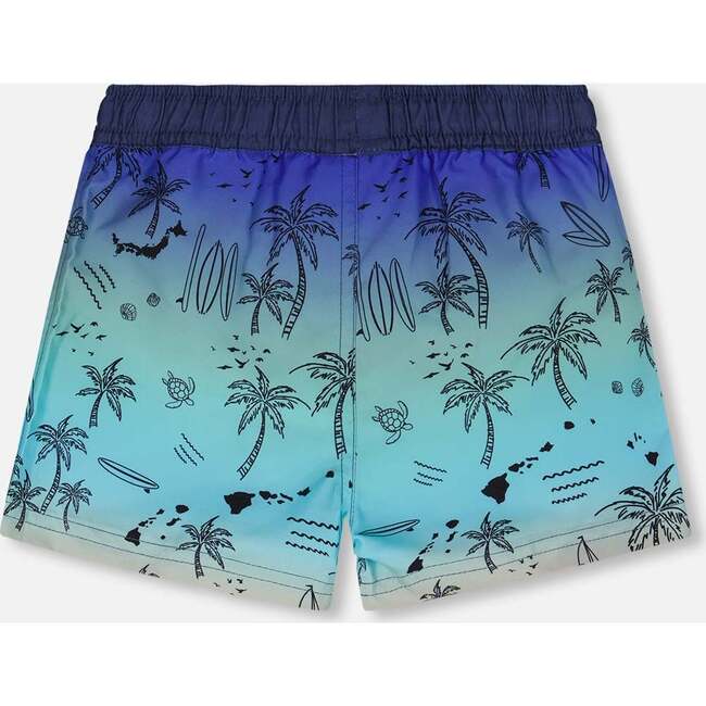 Boardshorts, Ombre Blue Beach Print - Swim Trunks - 4