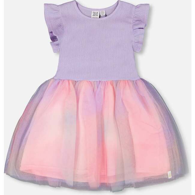 Bi-Material Mesh Dress, Lilac