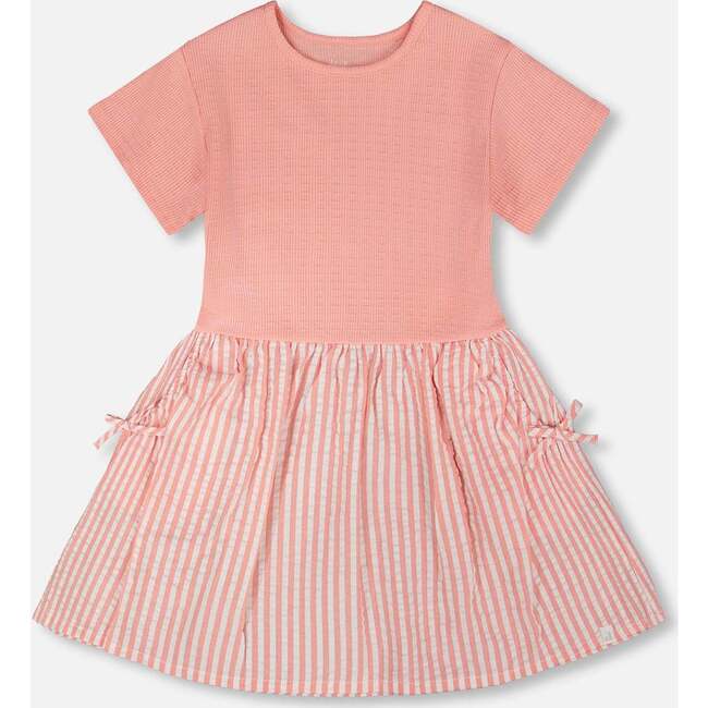 Bi-Material Dress, Peach Pink