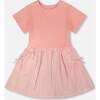 Bi-Material Dress, Peach Pink - Dresses - 1 - thumbnail