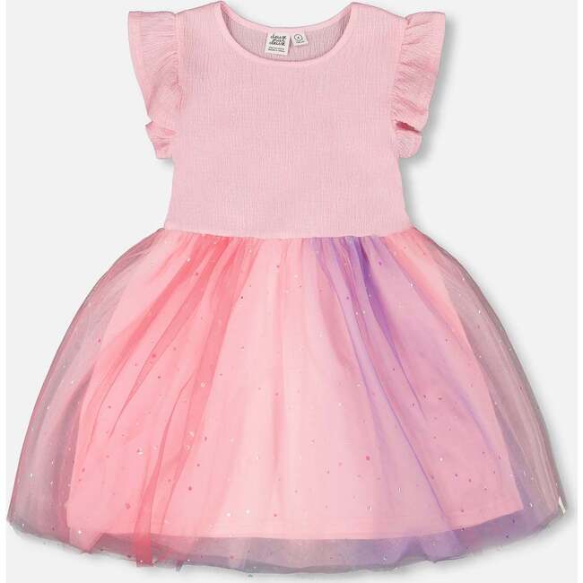 Bi-Material Mesh Dress, Pale Rose