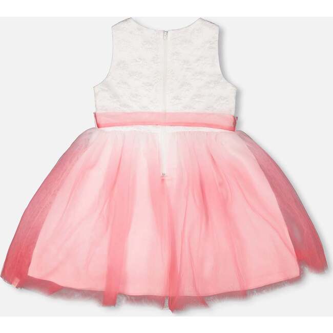 Bi-Material Pleated Mesh Dress, White - Dresses - 3