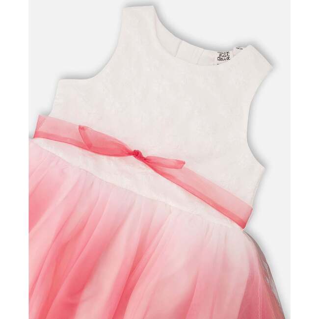 Bi-Material Pleated Mesh Dress, White - Dresses - 4