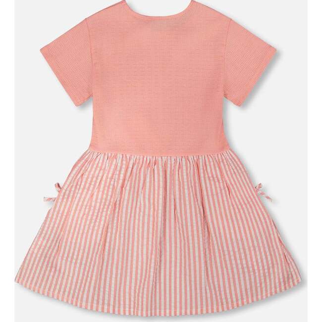 Bi-Material Dress, Peach Pink - Dresses - 3