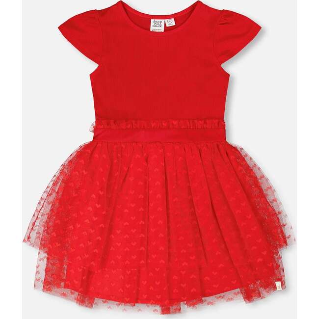 Bi-Material Dress, Red