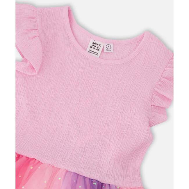 Bi-Material Mesh Dress, Pale Rose - Dresses - 4