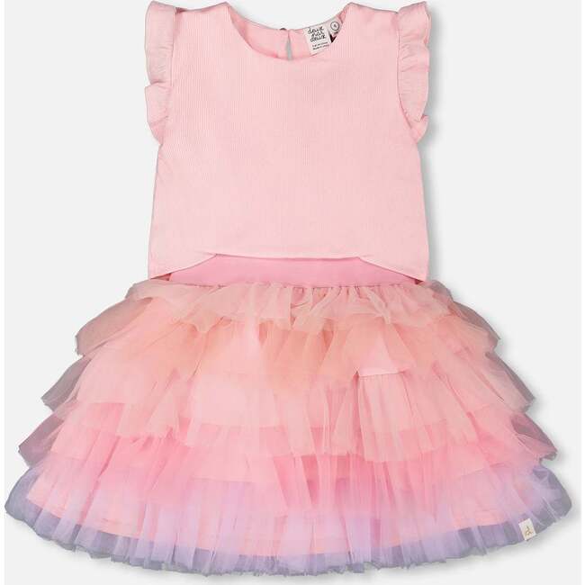 Bi-Material Dress, Pale Rose