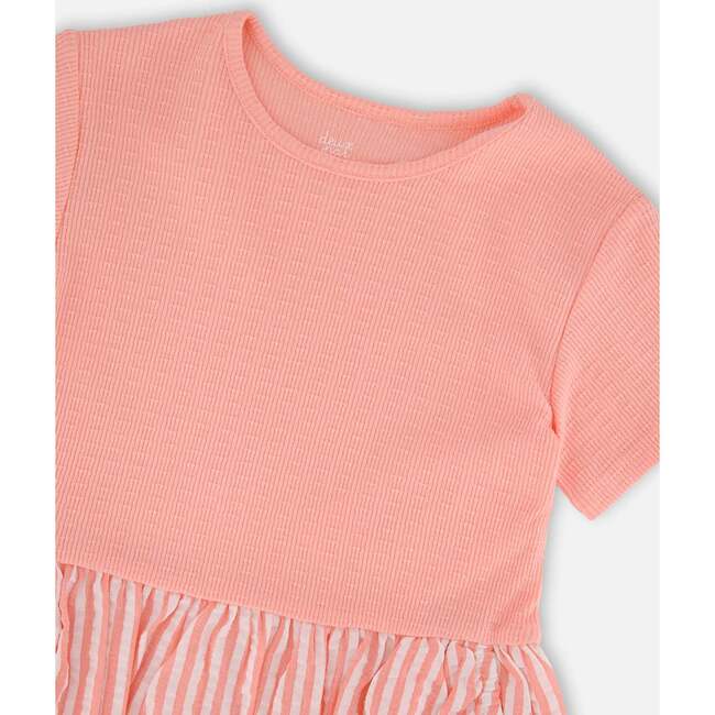 Bi-Material Dress, Peach Pink - Dresses - 4