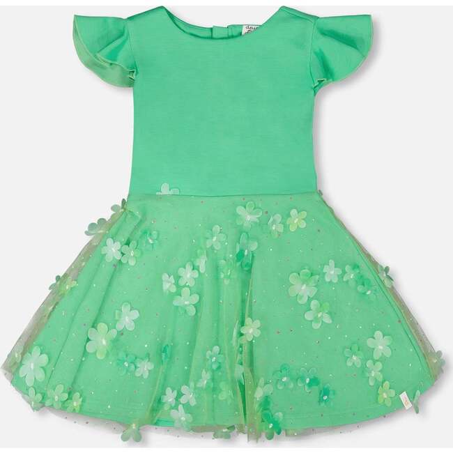 Bi-Material Dress, Bright Mint Green
