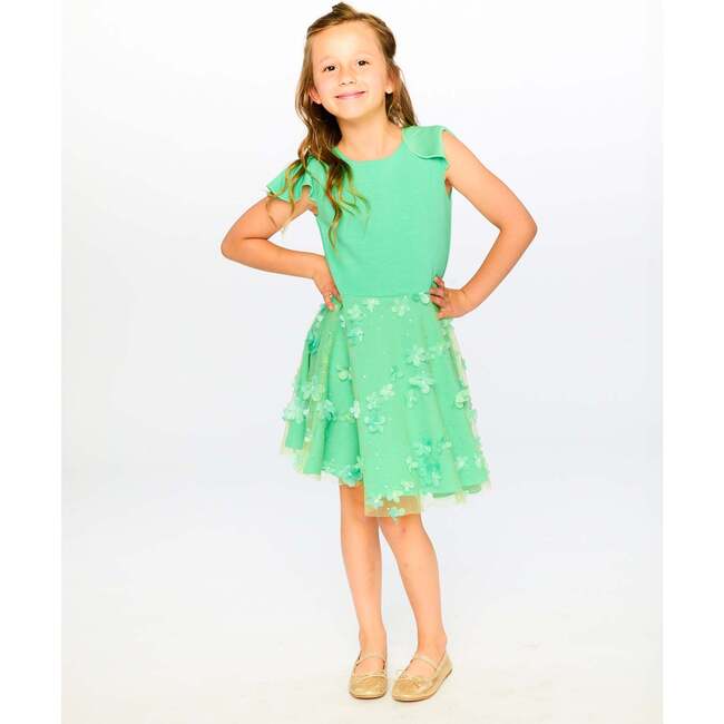 Bi-Material Dress, Bright Mint Green