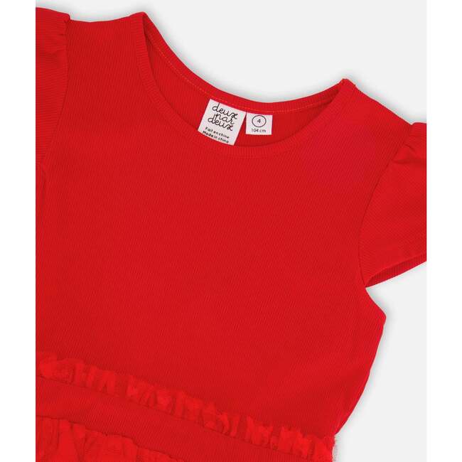 Bi-Material Dress, Red - Dresses - 4