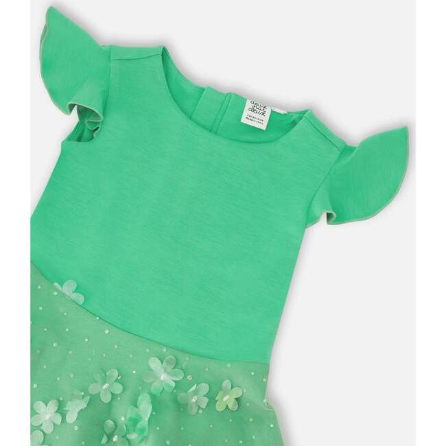 Bi-Material Dress, Bright Mint Green - Dresses - 4