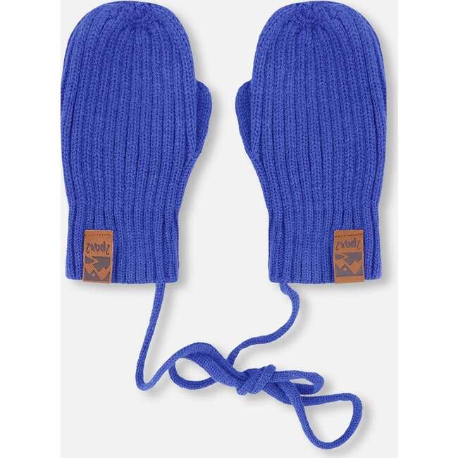 Baby Knit Mittens With Cord, Royal Blue
