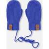 Baby Knit Mittens With Cord, Royal Blue - Gloves - 1 - thumbnail