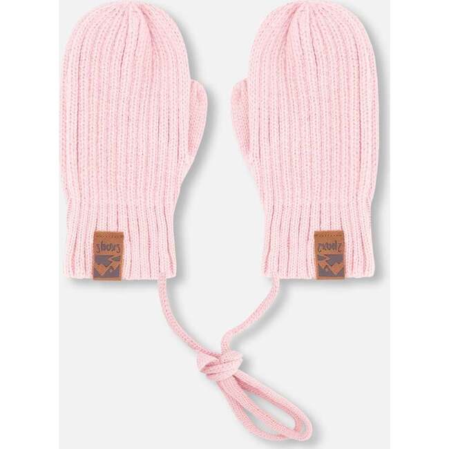 Baby Knit Mittens With Cord Pale Pink, Pale Rose