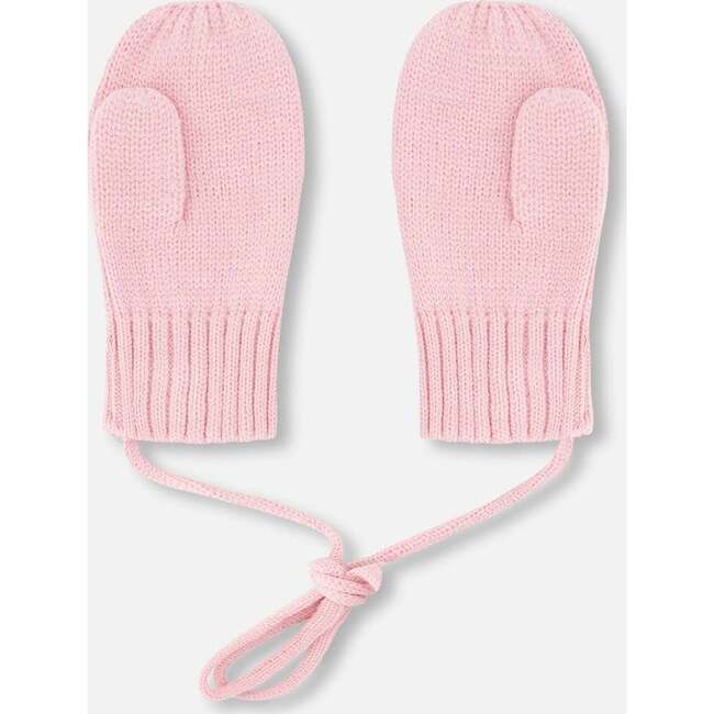 Baby Knit Mittens With Cord Pale Pink, Pale Rose