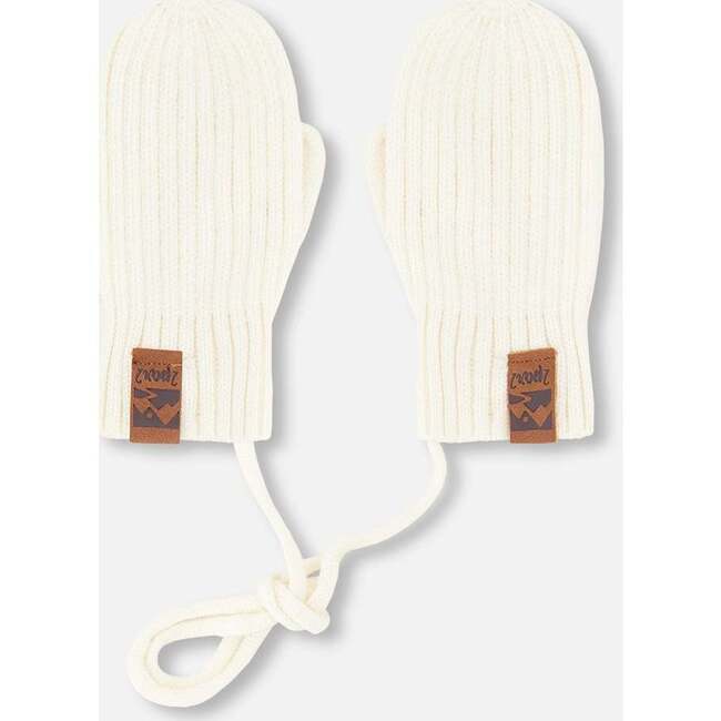 Baby Knit Mittens With Cord, Off White