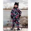 Baby Mid-Season One-Piece Outerwear With Hat Black Printed Flowers, Black Floral Print - Snowsuits - 3