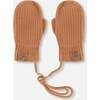 Baby Knit Mittens With Cord, Brown - Gloves - 1 - thumbnail