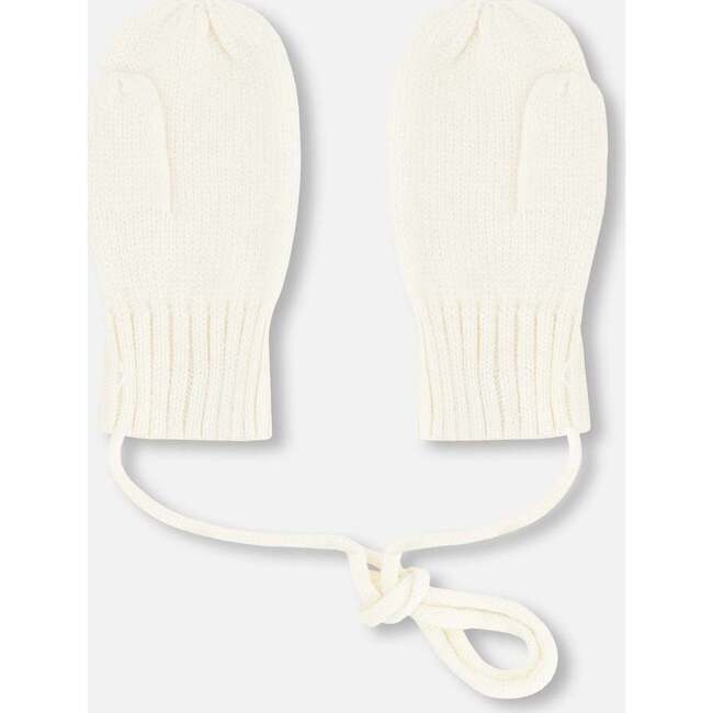 Baby Knit Mittens With Cord, Off White - Gloves - 3