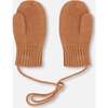 Baby Knit Mittens With Cord, Brown - Gloves - 2