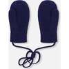 Baby Knit Mittens With Cord, Navy Blue - Gloves - 3
