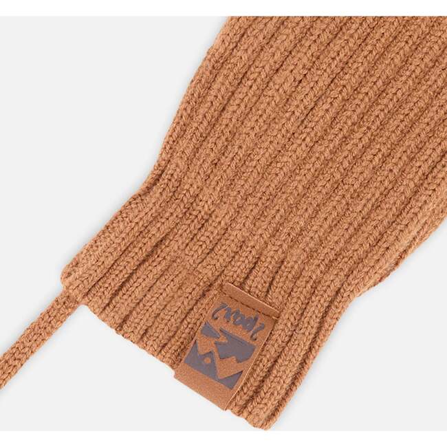 Baby Knit Mittens With Cord, Brown - Gloves - 3
