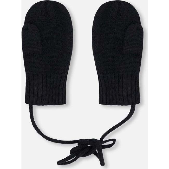 Baby Knit Mittens With Cord, Black - Gloves - 3
