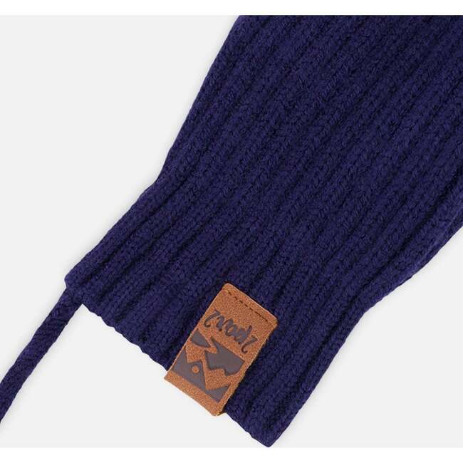 Baby Knit Mittens With Cord, Navy Blue - Gloves - 4