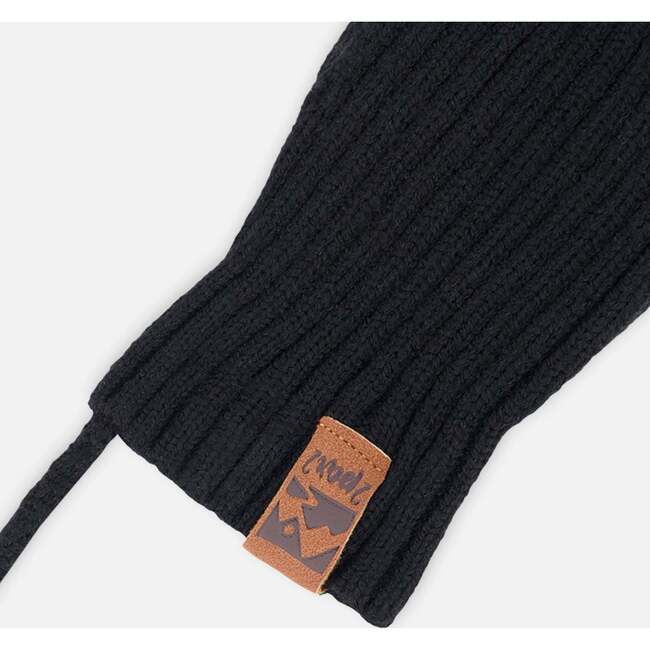 Baby Knit Mittens With Cord, Black - Gloves - 4