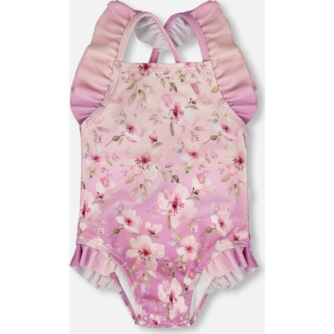 Baby And Toddler One-Piece Swimsuit, Purple Flower Print