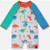 Baby And Toddler One-Piece Long Sleeve Rashguard, Grey Printed Baby Dinosaurs - One Pieces - 1 - thumbnail
