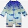 Baby And Toddler One-Piece Long Sleeve Rashguard, Blue Whale Print - One Pieces - 1 - thumbnail