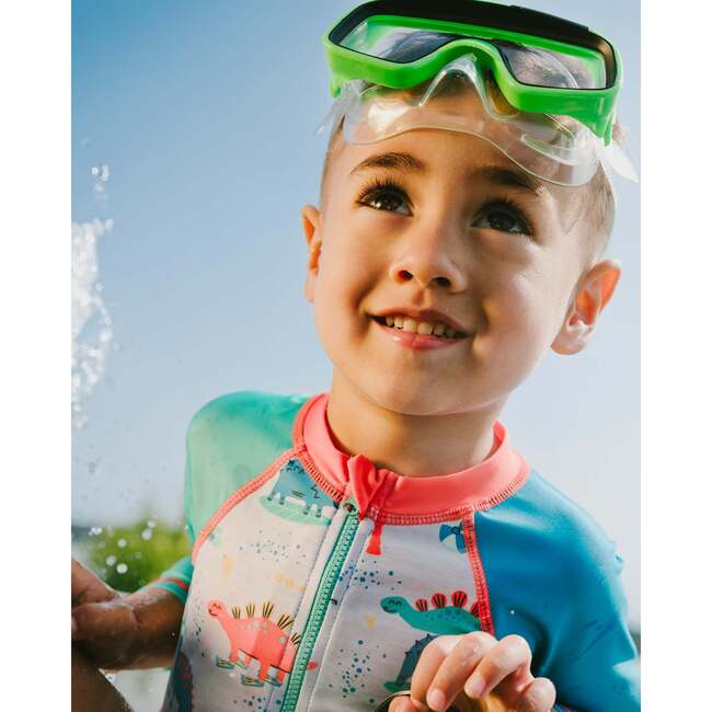 Baby And Toddler One-Piece Long Sleeve Rashguard, Grey Printed Baby Dinosaurs - One Pieces - 3