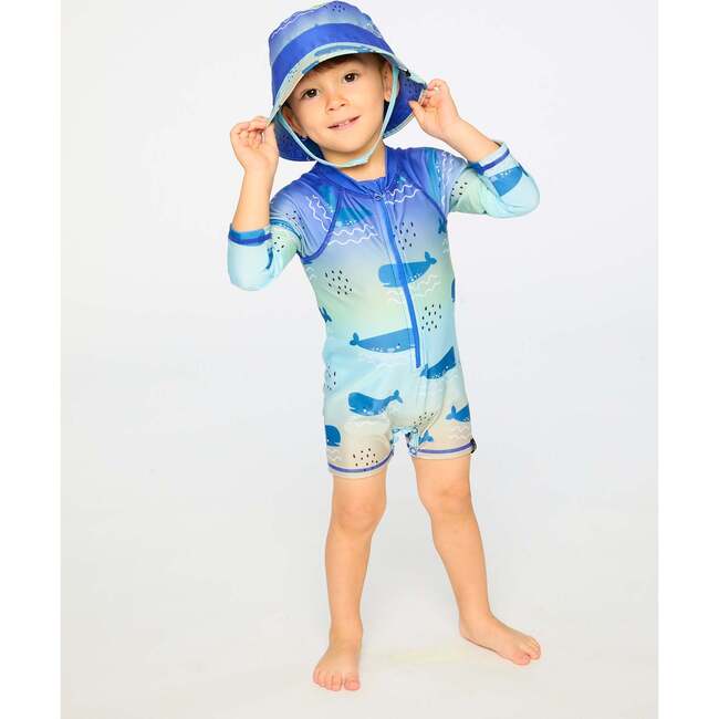 Baby And Toddler One-Piece Long Sleeve Rashguard, Blue Whale Print - One Pieces - 3