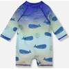 Baby And Toddler One-Piece Long Sleeve Rashguard, Blue Whale Print - One Pieces - 4 - thumbnail