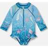 Baby And Toddler One-Piece Long Sleeve Rashguard, Blue Seashell Print - One Pieces - 1 - thumbnail