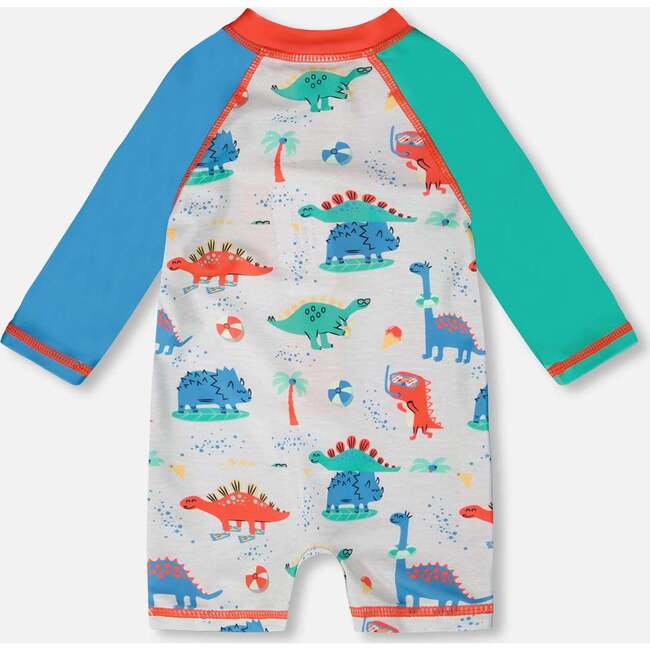 Baby And Toddler One-Piece Long Sleeve Rashguard, Grey Printed Baby Dinosaurs - One Pieces - 5