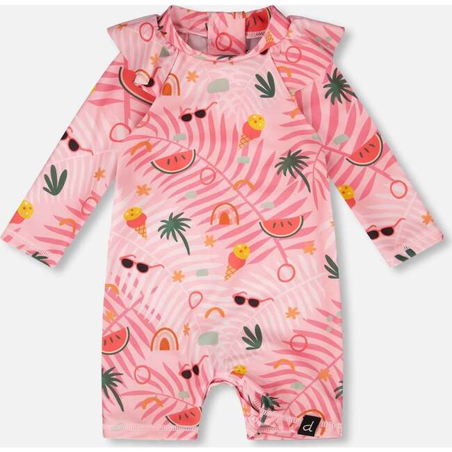 Baby And Toddler One-Piece Long Sleeve Rashguard, Beach Print Rose