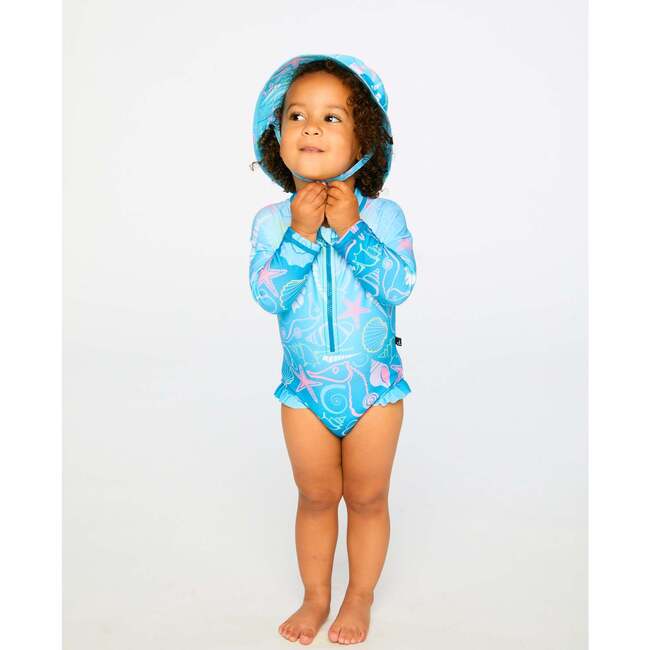 Baby And Toddler One-Piece Long Sleeve Rashguard, Blue Seashell Print