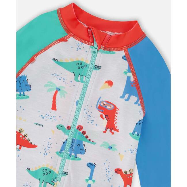 Baby And Toddler One-Piece Long Sleeve Rashguard, Grey Printed Baby Dinosaurs - One Pieces - 6