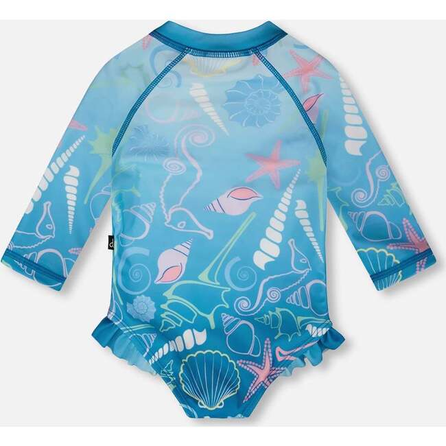 Baby And Toddler One-Piece Long Sleeve Rashguard, Blue Seashell Print - One Pieces - 3