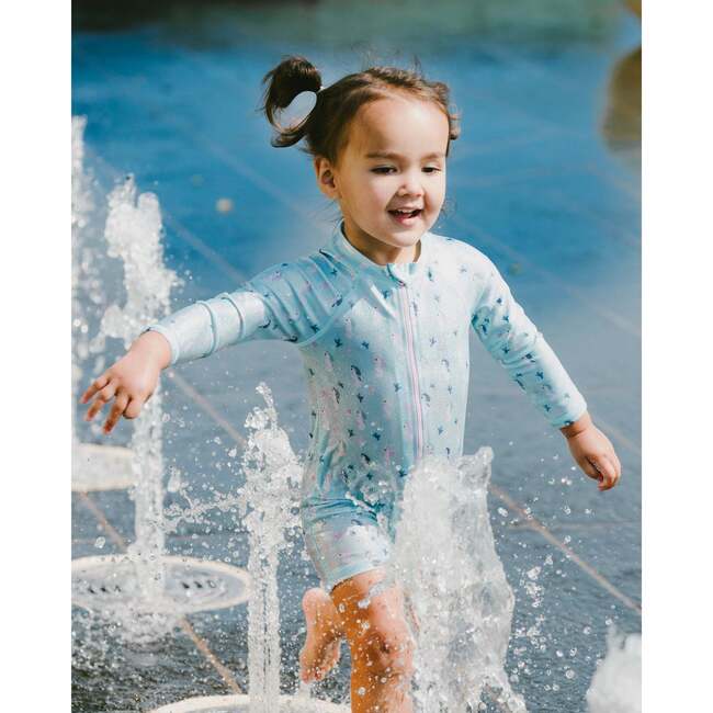 Baby And Toddler One-Piece Long Sleeve Rashguard, Blue Seahorse Print