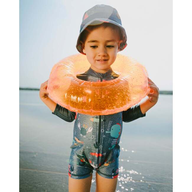 Baby And Toddler One-Piece Long Sleeve Rashguard, Blue Printed Marine Animals