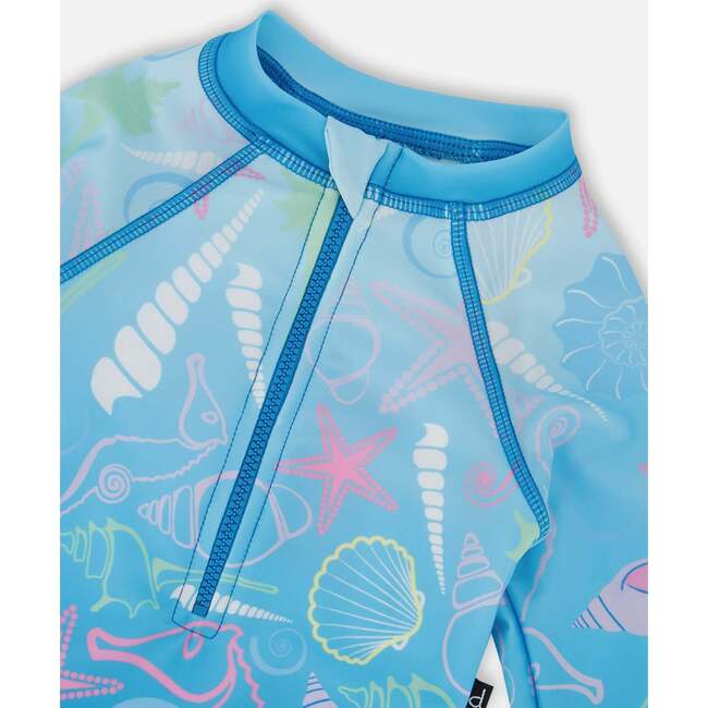 Baby And Toddler One-Piece Long Sleeve Rashguard, Blue Seashell Print - One Pieces - 4