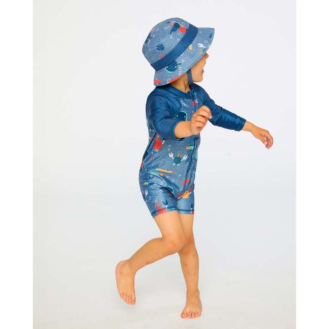 Baby And Toddler One-Piece Long Sleeve Rashguard, Blue Printed Marine Animals - One Pieces - 3