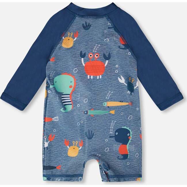 Baby And Toddler One-Piece Long Sleeve Rashguard, Blue Printed Marine Animals - One Pieces - 4