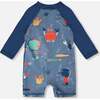 Baby And Toddler One-Piece Long Sleeve Rashguard, Blue Printed Marine Animals - One Pieces - 4