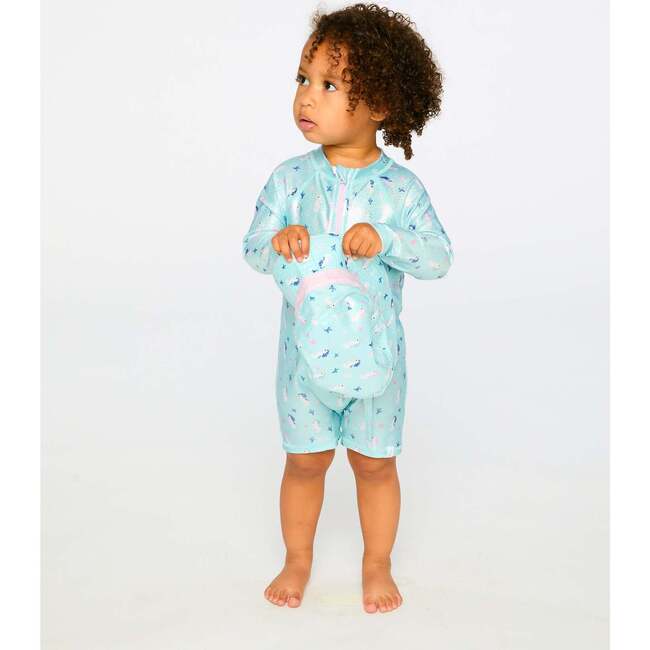 Baby And Toddler One-Piece Long Sleeve Rashguard, Blue Seahorse Print - One Pieces - 4