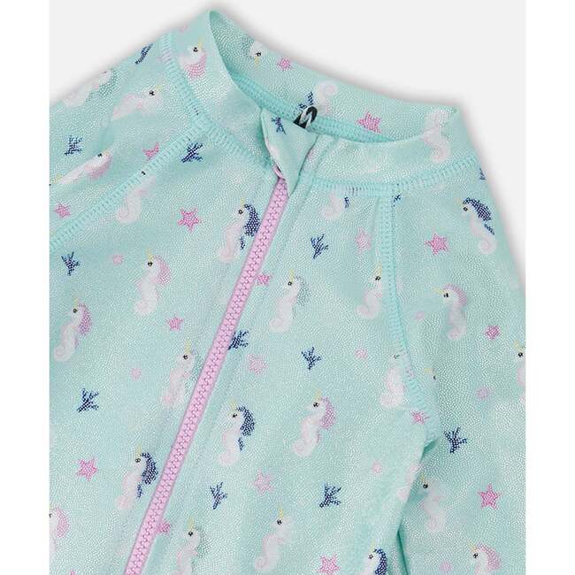 Baby And Toddler One-Piece Long Sleeve Rashguard, Blue Seahorse Print - One Pieces - 6